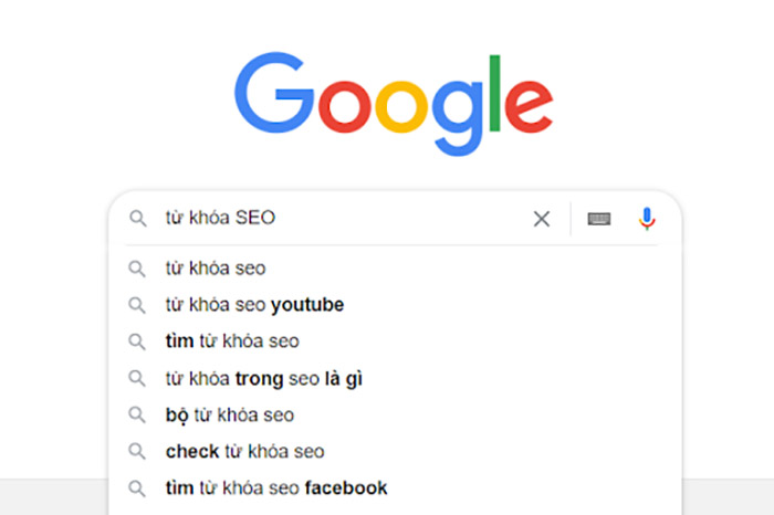 Kết quả Google search box trả về với “từ khóa SEO”