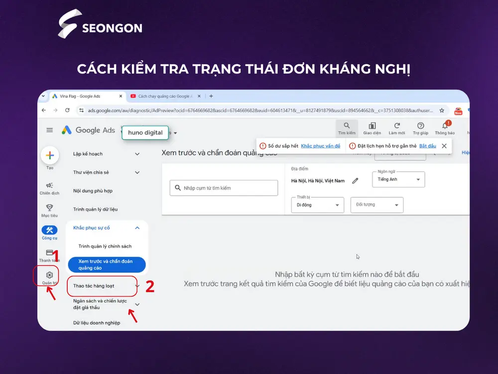 Truy cập Trình quản lý quảng cáo ở mục Xem thêm